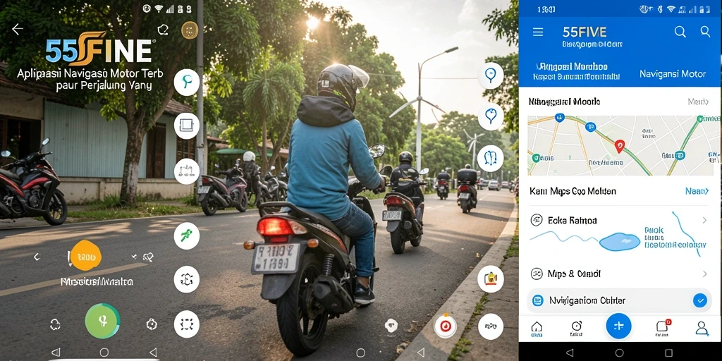 Antarmuka aplikasi 55FIVE menampilkan navigasi motor yang jelas dan informatif.