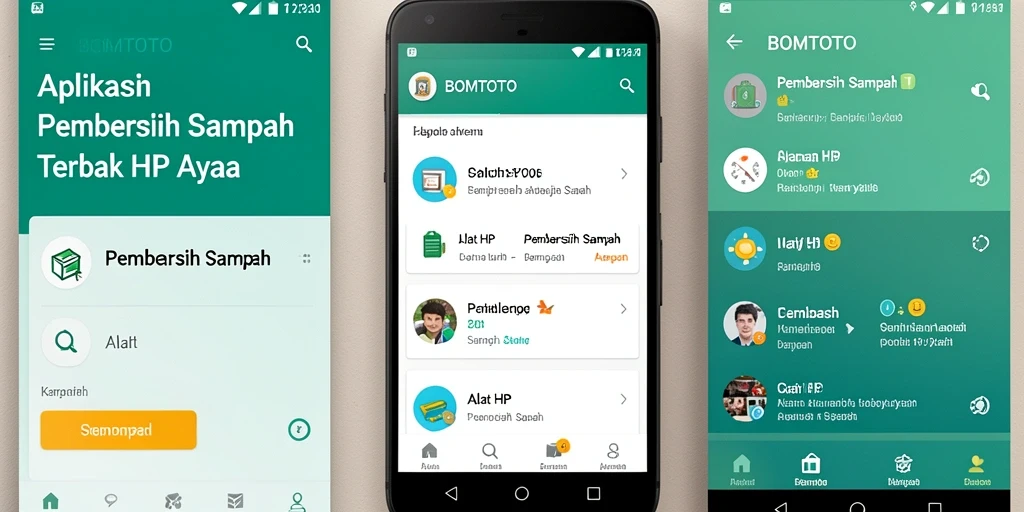 Screenshot utama aplikasi BOMTOTO menampilkan antarmuka pembersih sampah yang intuitif.