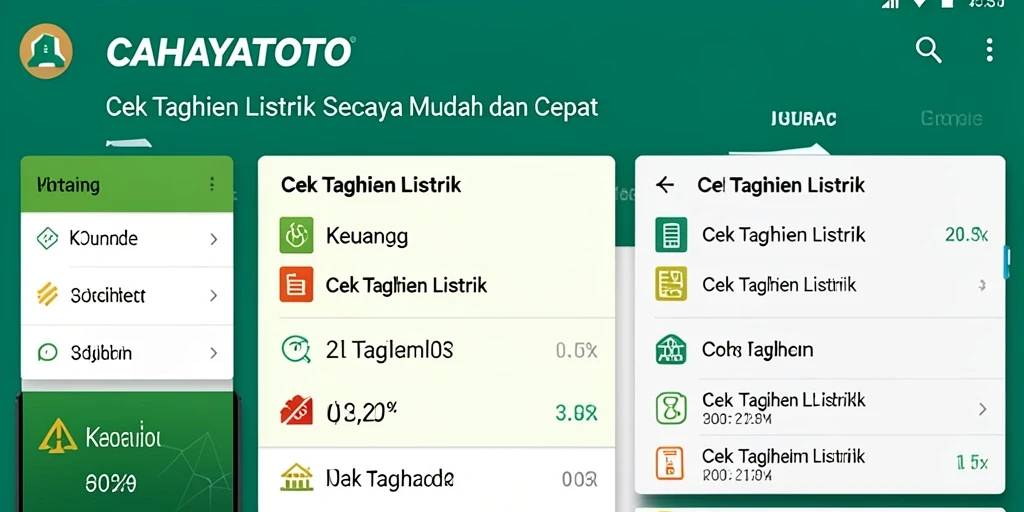 Tampilan antarmuka aplikasi CAHAYATOTO untuk cek tagihan listrik.