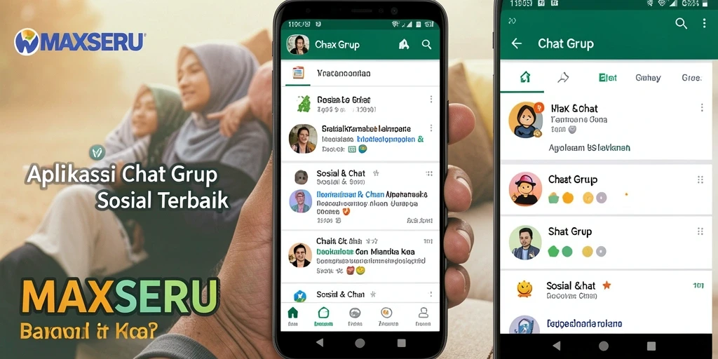 Tampilan antarmuka pengguna aplikasi Chat Grup MAXSERU yang modern.