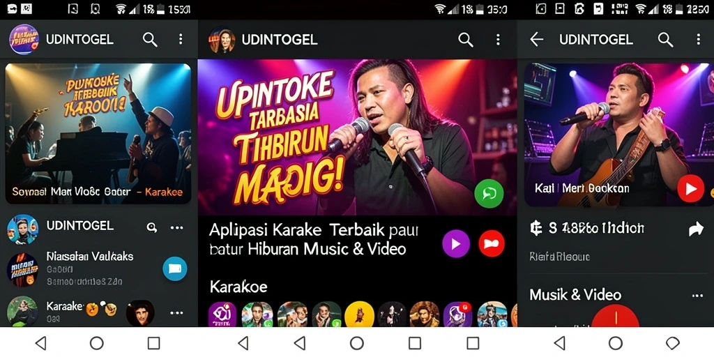 Antarmuka aplikasi UDINTOGEL yang menarik dengan pilihan lagu karaoke.